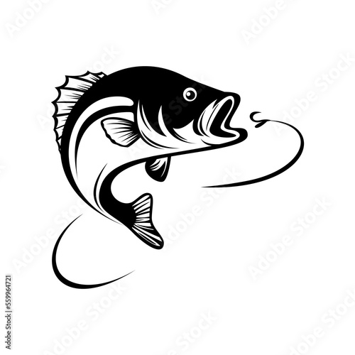 illustration of a fish in black and white flat color for logo, t shirt, and more