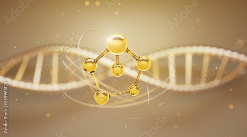 3D Skin Serum and Vitamin illustration isolated on gold background. concept skin care cosmetics solution. 3d rendering. 