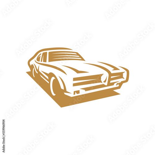 Classic muscle car line art. Vintage retro vehicle vector illustration