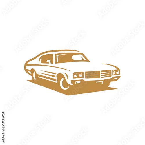 Classic muscle car line art. Vintage retro vehicle vector illustration