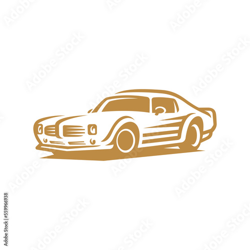 Classic muscle car line art. Vintage retro vehicle vector illustration