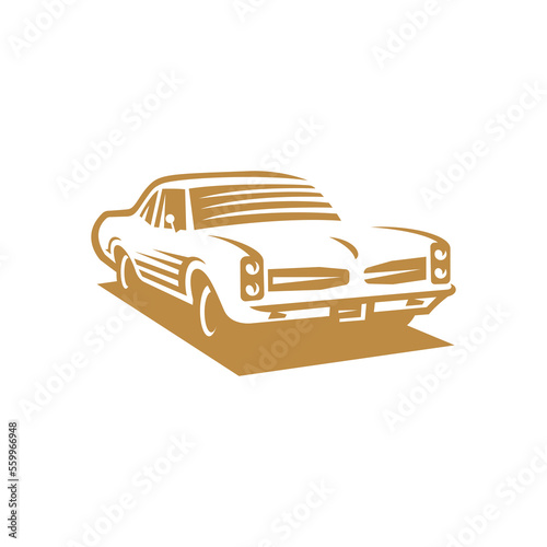 Classic muscle car line art. Vintage retro vehicle vector illustration