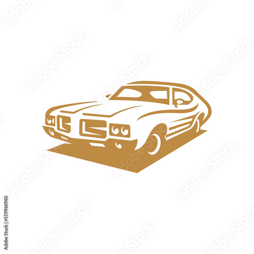 Classic muscle car line art. Vintage retro vehicle vector illustration