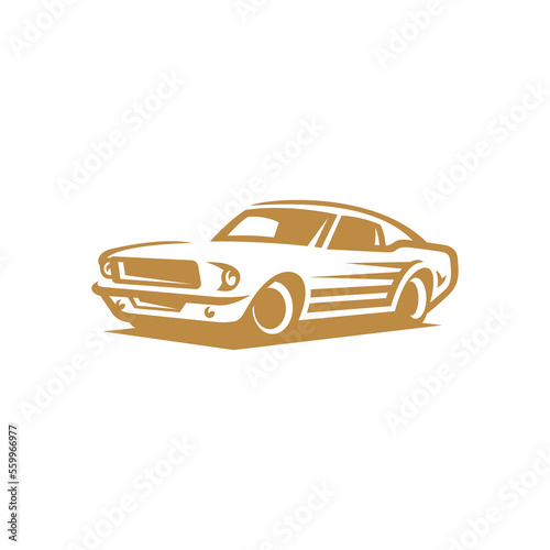 Classic muscle car line art. Vintage retro vehicle vector illustration