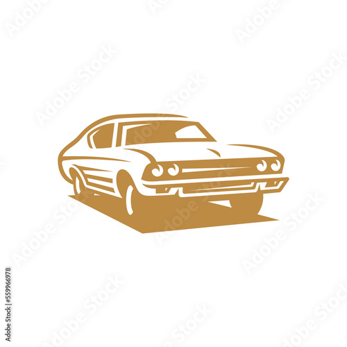Classic muscle car line art. Vintage retro vehicle vector illustration