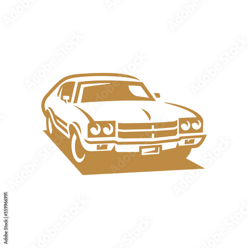 Classic muscle car line art. Vintage retro vehicle vector illustration