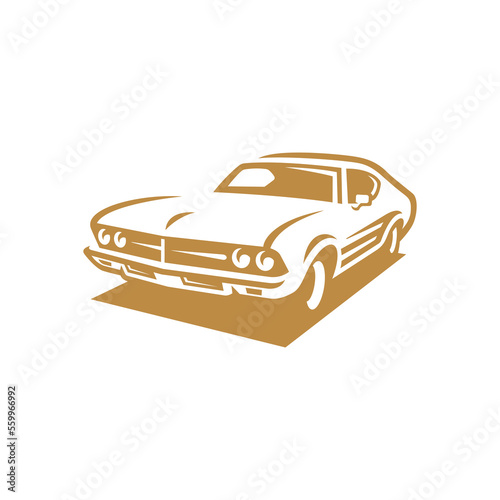 Classic muscle car line art. Vintage retro vehicle vector illustration
