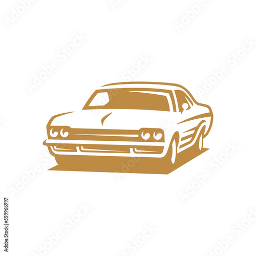 Classic muscle car line art. Vintage retro vehicle vector illustration