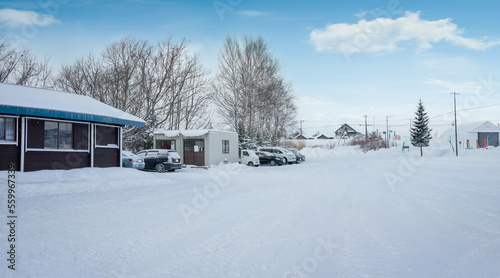 Nobody snow-covered ground with beautiful winter small town
