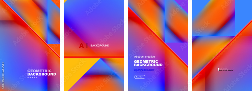 Set of abstract backgrounds - overlapping triangles with fluid gradients design. Collection of covers, templates, flyers, placards, brochures, banners Set of abstract backgrounds - overlapping triangles with fluid gradients design. Collection of covers, templates, flyers, placards, brochures, banners