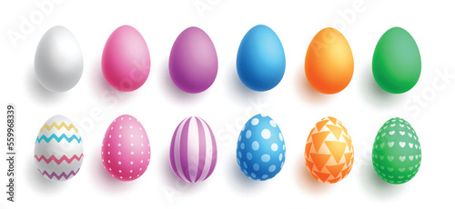 Easter eggs set vector design. Easter egg colorful collection elements for spring holiday layout in white isolated background. Vector Illustration. 
