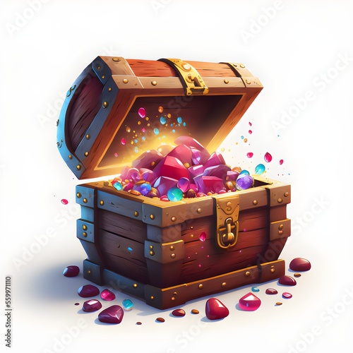 A magical treasure chest filled with crystals photo