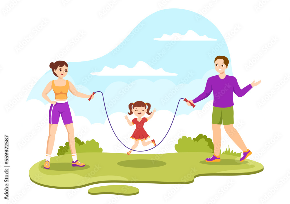 Jump Rope Illustration with Youth and Kids Playing Skipping Wear Sportswear in Indoor Fitness Sport Activities Flat Cartoon Hand Drawn Templates Jump Rope Illustration with Youth and Kids Playing Skipping Wear Sportswear in Indoor Fitness Sport Activities Flat Cartoon Hand Drawn Templates