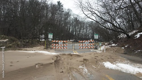 Pulling back from the Closed Road Signage in Muskegon. photo