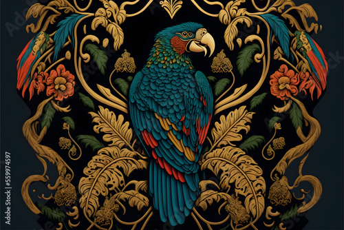 Luxury Macaw art nouveau pattern - Tropical Bird - Ideal for decoration or background