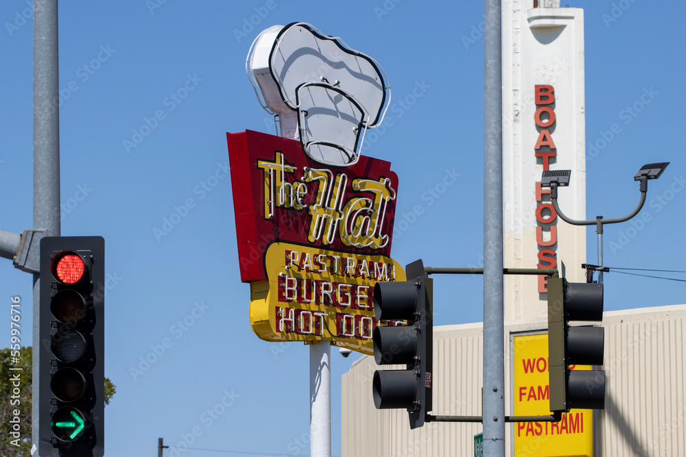 Alhambra, CA, USA May 11, 2022 The Hat sign is seen at its