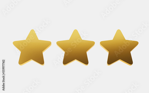Three gold star icon isolated background. 3d Illustration