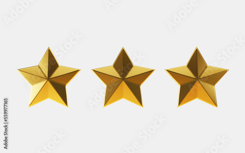 Three gold star icon isolated background. 3d Illustration
