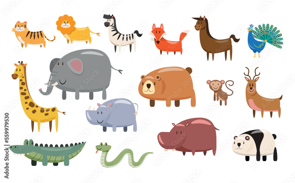 Fototapeta premium set of animals wildlife character vector illustration
