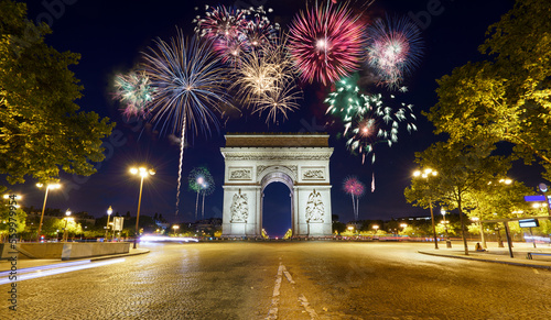 Arc De Triomphe with fireworks during New Year celebration in Paris. France © Pawel Pajor