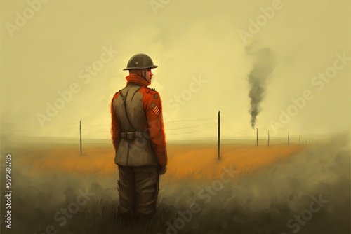 A lone soldier in the field is on duty