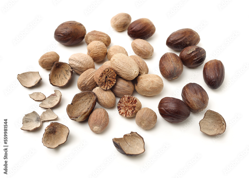 nutmeg fruits isolated on a white background nutmeg fruits isolated on a white background
