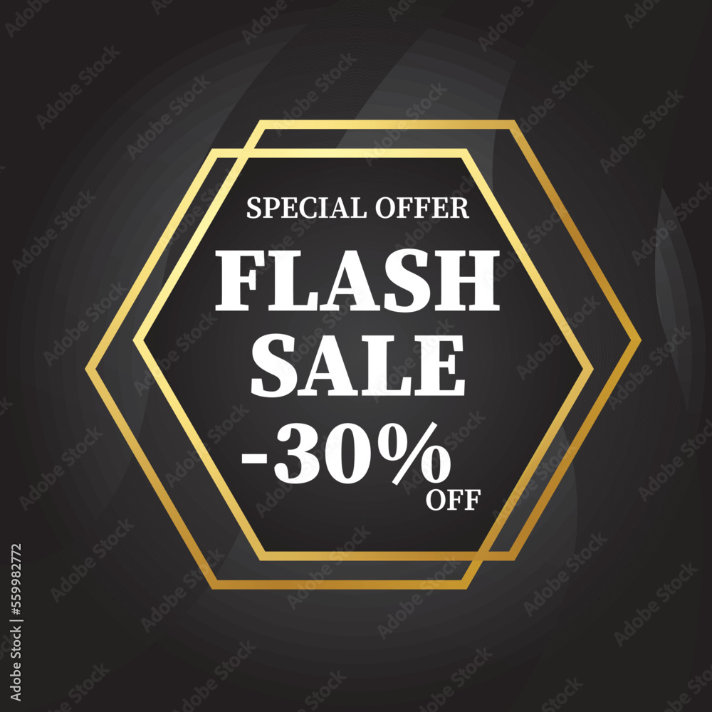 Fototapeta premium Special offer Flash Sale 30% off sign with gold polygon on black background illustratio