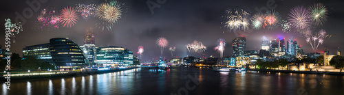 Canvas Print London skyline panorama with fireworks display