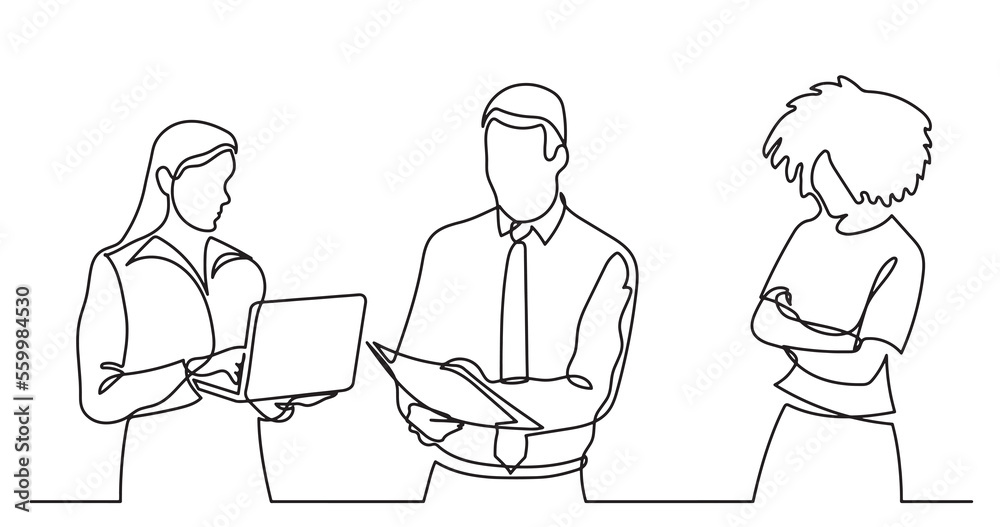 continuous line drawing of standing business people talking - PNG image with transparent background continuous line drawing of standing business people talking - PNG image with transparent background