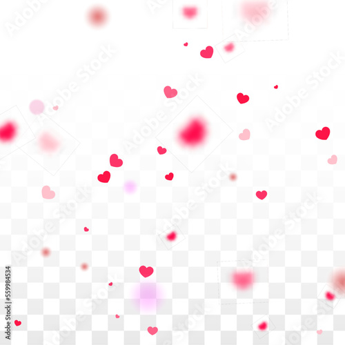 Hearts Confetti Falling Background. St. Valentine's Day pattern. Romantic Scattered Hearts Design Element. Love. Sweet Moment. Gift. Cute Element of Design for Sales or Celebration.