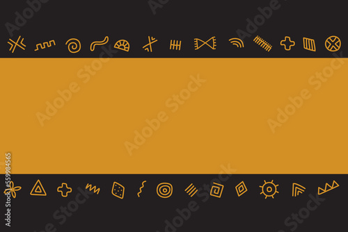 Banner with decorative hand drawn tribal style elements border and space for text. For Black history month.