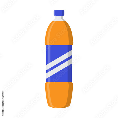 Plastic bottle with carbonated drink for bar or store equipment isolated white. Vector illustration of drink for automatic shop selling. Retail, beverage concept