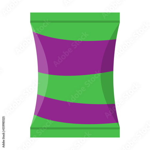 Cartoon pack of crispy chips for bar or store equipment isolated white. Vending machine food. Vector illustration of snack for automatic shop selling. Retail concept