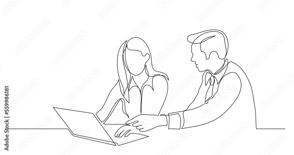 manager helping employee pointing at laptop computer - PNG image with transparent background