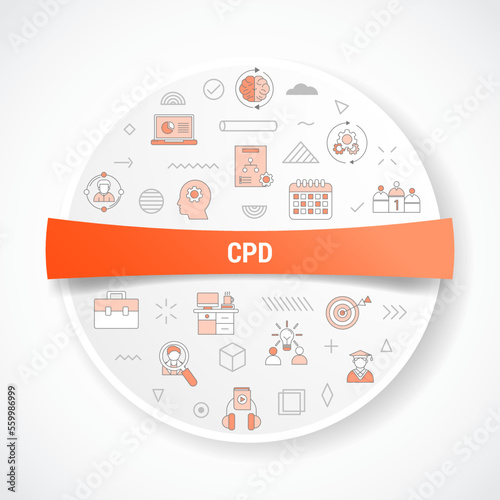 cpd continous professional development concept with icon concept with round or circle shape for badge