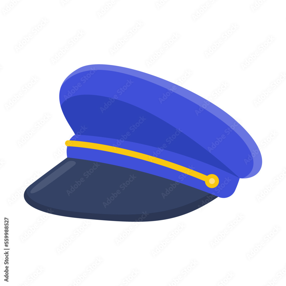 Blue peaked cap, postman headdress vector illustration. Postal indoor element isolated on white background. Mail, express delivery service concept