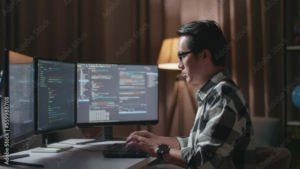 Asian Male Programmer Creating Innovative Software Engineer Developing App, Program, Video Game On Desktop Computer At Home. Terminal With Coding Language
Asian Male Programmer Creating Innovative Software Engineer Developing App, Program, Video Game On Desktop Computer At Home. Terminal With Coding Language