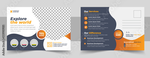 Corporate modern travel postcard template design, Travel Postcard Design Template, Travel Company eddm Postcard