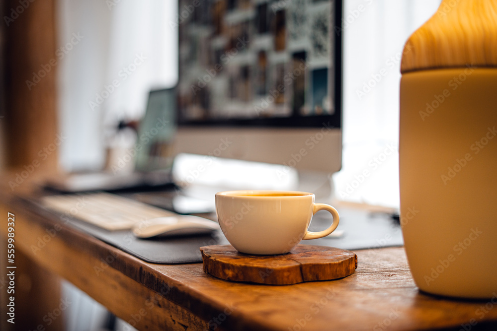 Coffee on desk at home