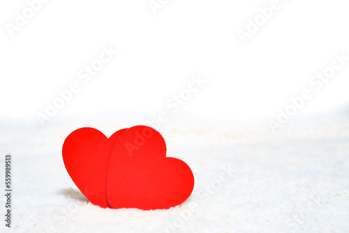2 wooden heart on white carpet with copy space for text use as background. Valentine day background,love wedding romantis card concept.