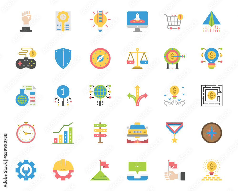 Business Symbols Elements Icons ,Protection, Management ,Future,