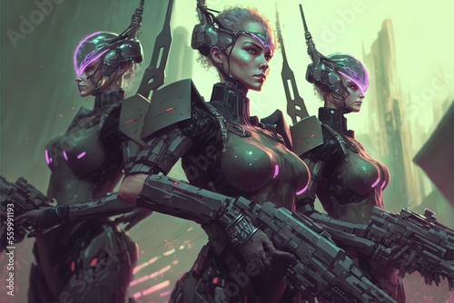 Three futuristic soldier girls