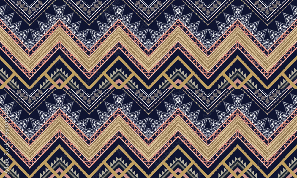 Abstract geometric ethnic pattern design for clothing, fabric, background, wallpaper, wrapping, batik. Knitwear, Pixel pattern, Embroidery style. Vector illustration