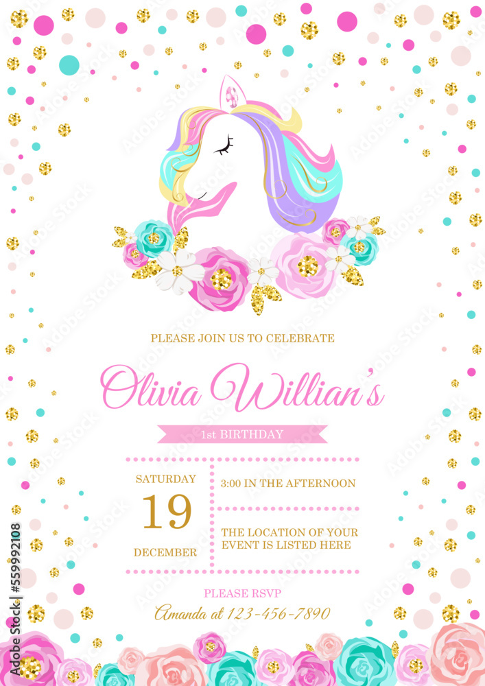 invitation card for the girl's first birthday party. Template for baby shower invitation. one year	