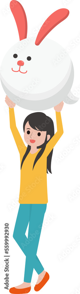 Cartoon comic vector of female hands holding rabbit mascot, Mid-Autumn Festival Cartoon comic vector of female hands holding rabbit mascot, Mid-Autumn Festival