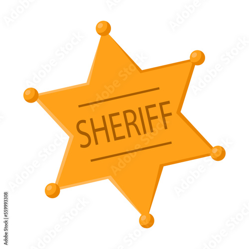 Cowboy or Texas element vector illustration. Cartoon golden sheriff badge, hexagonal star wild west cop symbol isolated on white background. USA, Wild west or western concept