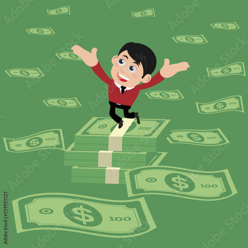 Business people on pile of money cash