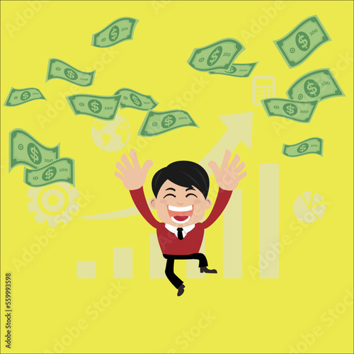 Business people on pile of money cash