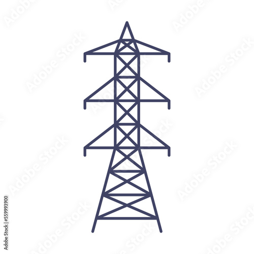 Cartoon high voltage line tower for electric cables isolated on white. Electrician tool. Vector illustration of equipment for electric power control and repair. Hardware concept