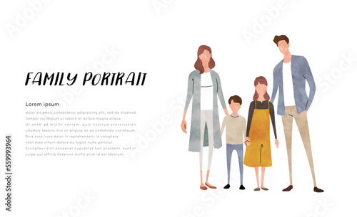ベクターイラスト素材：4人家族、子育て世代
